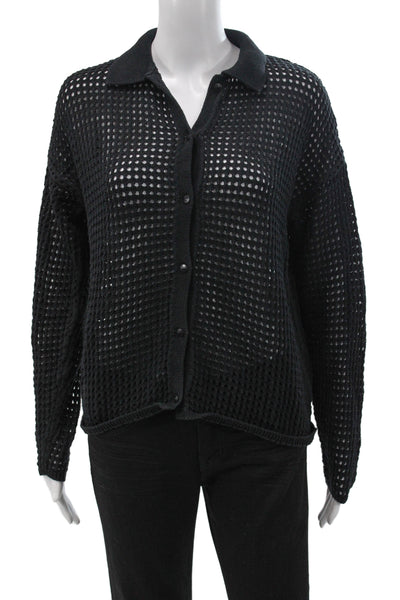 Madewell Unisex Black Cotton Collared Cardigan Long Sleeve Button Size M