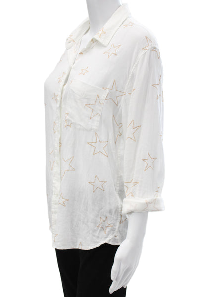 Rails Womens White Collared 3/4 Sleeve Stars Button-Up Linen Rayon Size S