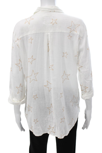 Rails Womens White Collared 3/4 Sleeve Stars Button-Up Linen Rayon Size S