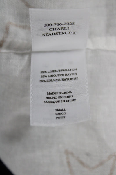 Rails Womens White Collared 3/4 Sleeve Stars Button-Up Linen Rayon Size S