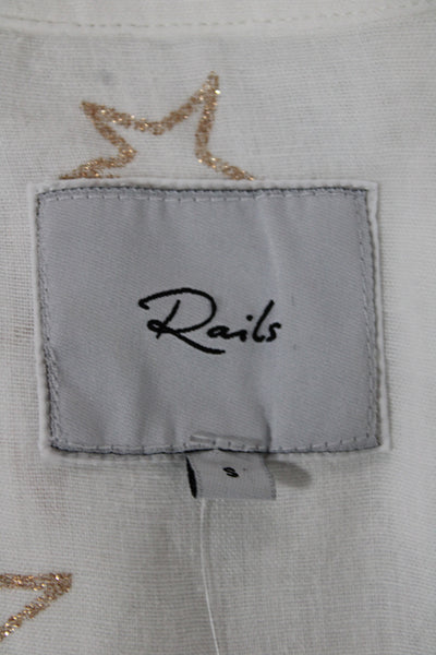Rails Womens White Collared 3/4 Sleeve Stars Button-Up Linen Rayon Size S