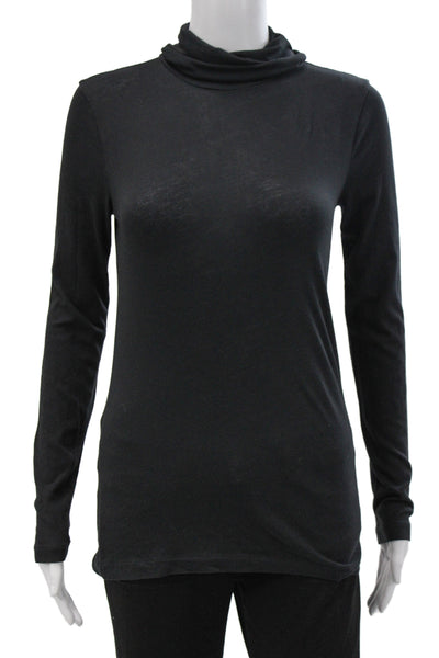 J Crew Womens Basic Jersey Black Mock Neck Long Sleeve Cotton Top Size XS