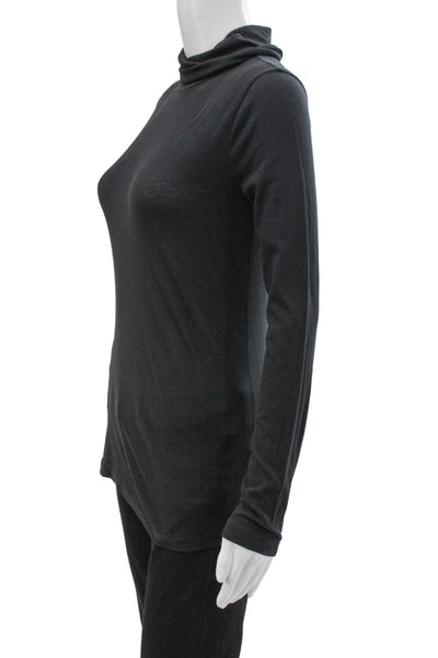 J Crew Womens Basic Jersey Black Mock Neck Long Sleeve Cotton Top Size XS