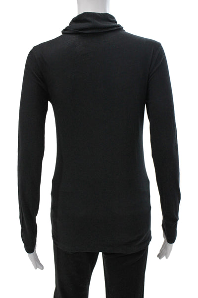 J Crew Womens Basic Jersey Black Mock Neck Long Sleeve Cotton Top Size XS