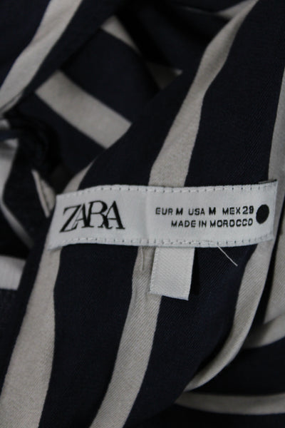 Zara Womens Nautical Striped Dark Blue Sleeveless Tank Viscose Size S