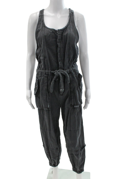 Free People Womens Sleeveless Jumpsuit Dark Gray Cotton Round Neck Size M