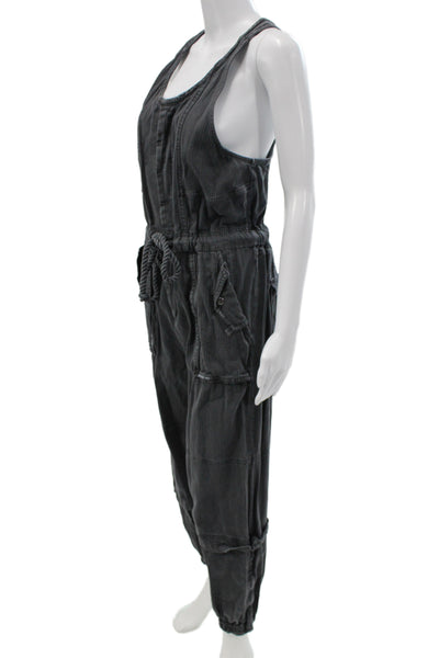 Free People Womens Sleeveless Jumpsuit Dark Gray Cotton Round Neck Size M