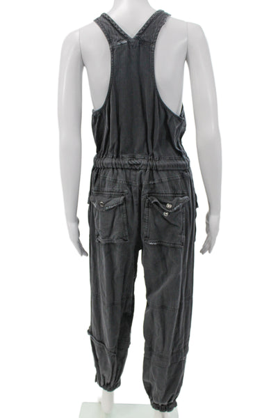 Free People Womens Sleeveless Jumpsuit Dark Gray Cotton Round Neck Size M
