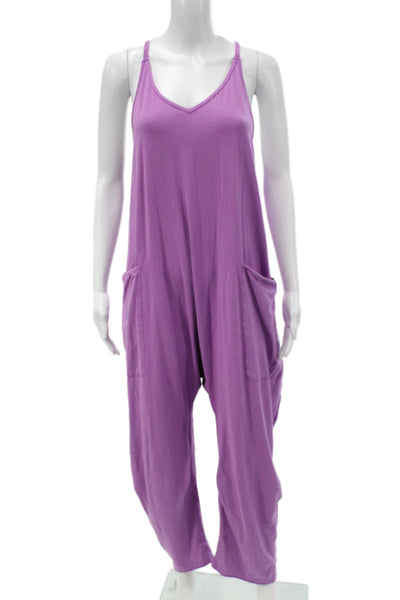 FP Movement Womens Jumpsuit Purple Sleeveless Round Neck Solid Cotton Size M