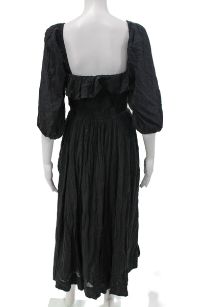 Free People Womens Maxi Dress Black Square Neck 3/4 Sleeve Cotton Size S