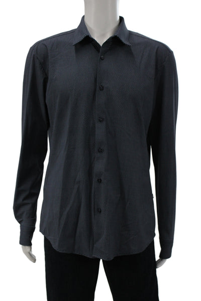 BOSS Mens Point Collar Dress Shirt Dark Blue Long Sleeve Size L