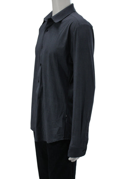 BOSS Mens Point Collar Dress Shirt Dark Blue Long Sleeve Size L