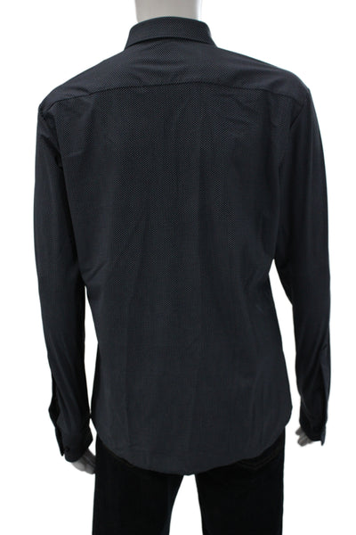 BOSS Mens Point Collar Dress Shirt Dark Blue Long Sleeve Size L