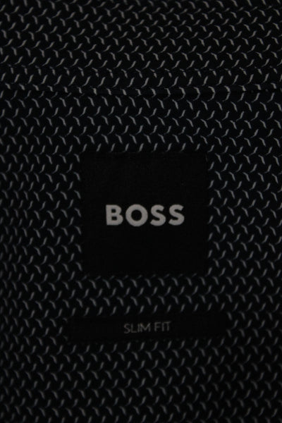 BOSS Mens Point Collar Dress Shirt Dark Blue Long Sleeve Size L