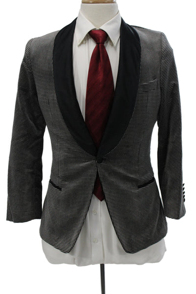 Boss Hugo Boss Mens Tuxedo Blazer Black Check Cotton Button Long Sleeve Size 36