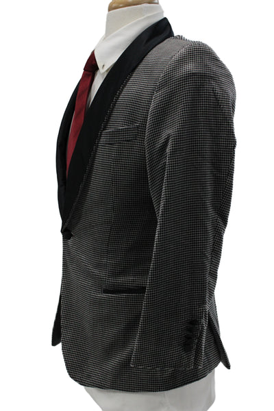 Boss Hugo Boss Mens Tuxedo Blazer Black Check Cotton Button Long Sleeve Size 36