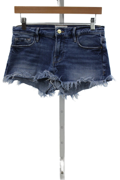 Frame Denim Unisex Dark Blue Cotton Blend Button Shorts Size 25