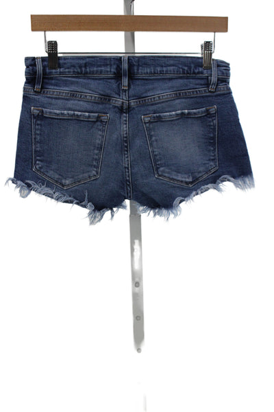 Frame Denim Unisex Dark Blue Cotton Blend Button Shorts Size 25
