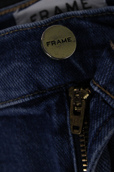 Frame Denim Unisex Dark Blue Cotton Blend Button Shorts Size 25