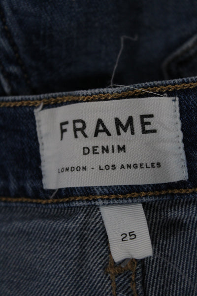 Frame Denim Unisex Dark Blue Cotton Blend Button Shorts Size 25