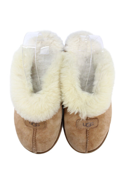 Ugg Womens Suede Coquette Sheepskin Collar Slippers Brown Size 7
