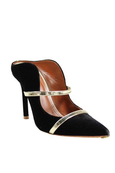 Malone Souliers Womens Velvet Mule Pointed Toe Pumps Black Gold Size 38 8