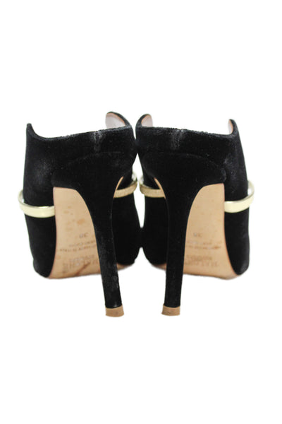 Malone Souliers Womens Velvet Mule Pointed Toe Pumps Black Gold Size 38 8