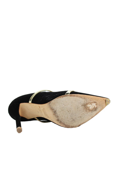 Malone Souliers Womens Velvet Mule Pointed Toe Pumps Black Gold Size 38 8
