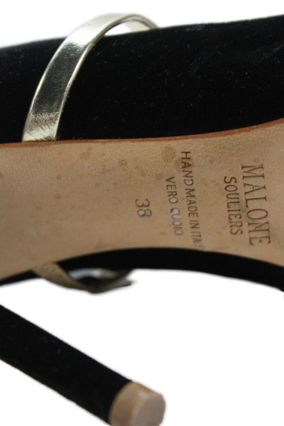 Malone Souliers Womens Velvet Mule Pointed Toe Pumps Black Gold Size 38 8