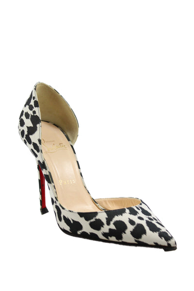Christian Louboutin Womens Animal Print D'Orsay Pumps White Black Size 37.5 7.5