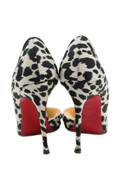 Christian Louboutin Womens Animal Print D'Orsay Pumps White Black Size 37.5 7.5