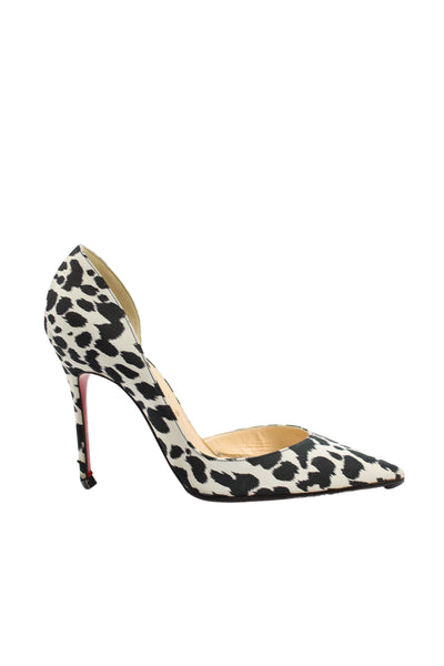 Christian Louboutin Womens Animal Print D'Orsay Pumps White Black Size 37.5 7.5