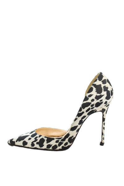 Christian Louboutin Womens Animal Print D'Orsay Pumps White Black Size 37.5 7.5