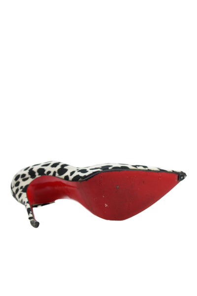 Christian Louboutin Womens Animal Print D'Orsay Pumps White Black Size 37.5 7.5
