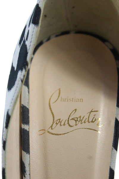 Christian Louboutin Womens Animal Print D'Orsay Pumps White Black Size 37.5 7.5