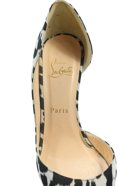 Christian Louboutin Womens Animal Print D'Orsay Pumps White Black Size 37.5 7.5