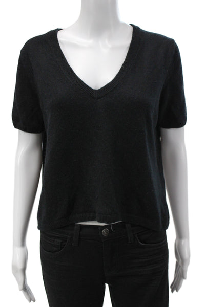 OGD Womens Black 100% Cashmere V Neck Short Sleeve Sweater Size M