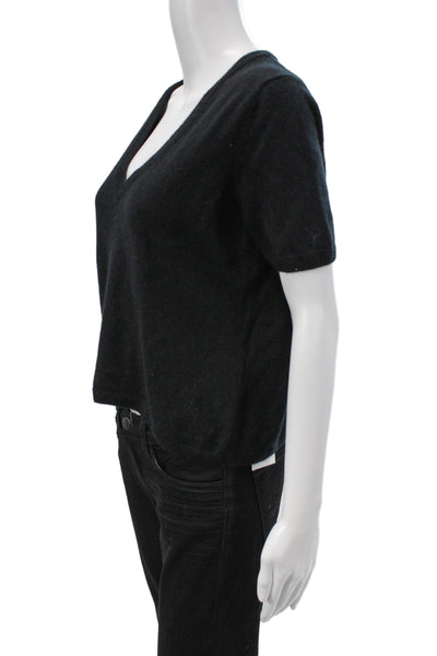 OGD Womens Black 100% Cashmere V Neck Short Sleeve Sweater Size M