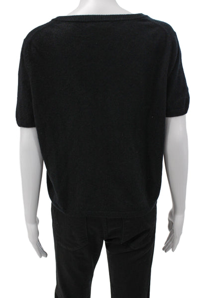OGD Womens Black 100% Cashmere V Neck Short Sleeve Sweater Size M