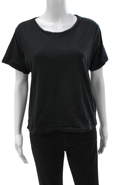 Amo Women Basic Black Cotton Round Neck Short Sleeve T-Shirt Size M