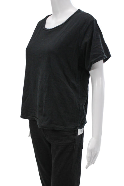 Amo Women Basic Black Cotton Round Neck Short Sleeve T-Shirt Size M