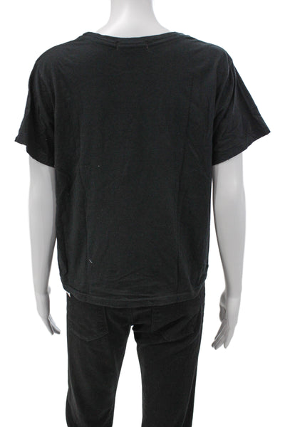 Amo Women Basic Black Cotton Round Neck Short Sleeve T-Shirt Size M