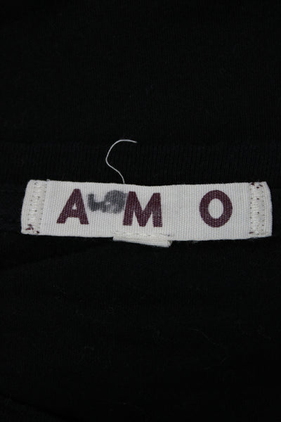 Amo Women Basic Black Cotton Round Neck Short Sleeve T-Shirt Size M