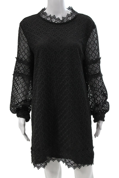 IRO Womens Shift Dress Black Geometric High Neck Long Sleeve Size 44