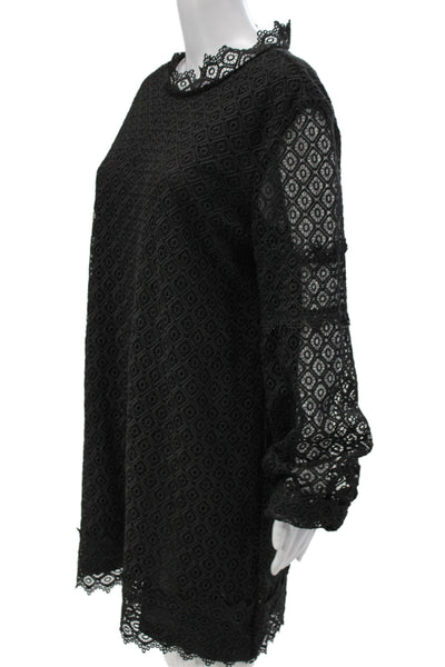 IRO Womens Shift Dress Black Geometric High Neck Long Sleeve Size 44