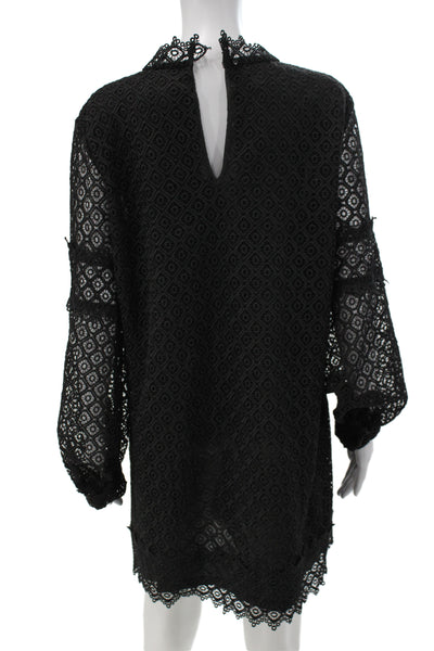 IRO Womens Shift Dress Black Geometric High Neck Long Sleeve Size 44
