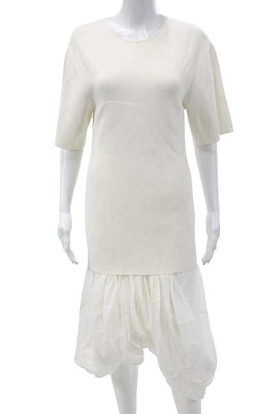 Toteme Women T-Shirt Dress White Mid-Calf Short Sleeve Zip Round Neck Size S