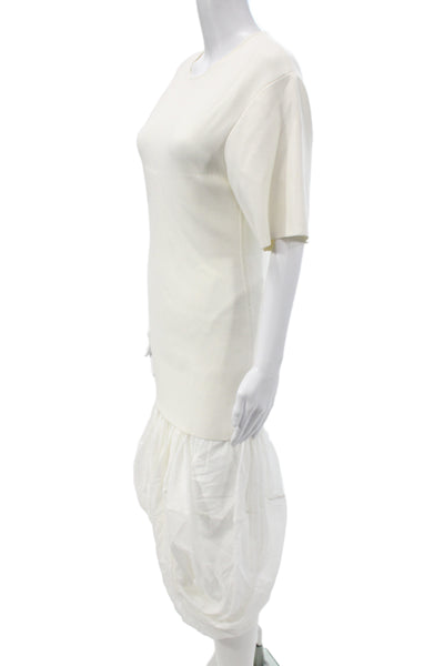 Toteme Women T-Shirt Dress White Mid-Calf Short Sleeve Zip Round Neck Size S