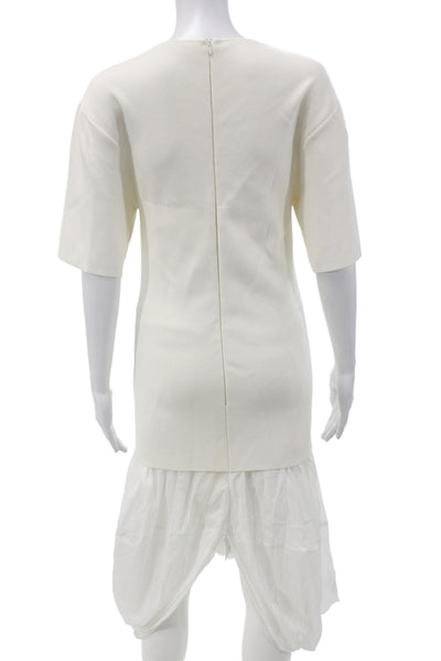 Toteme Women T-Shirt Dress White Mid-Calf Short Sleeve Zip Round Neck Size S