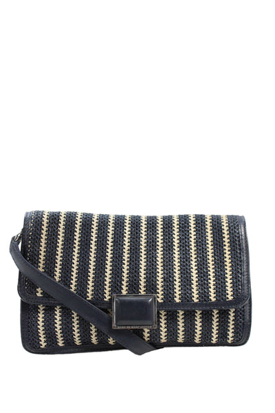 Marc By Marc Jacobs Womens Leather Trim Woven Shoulder Handbag Navy Blue White